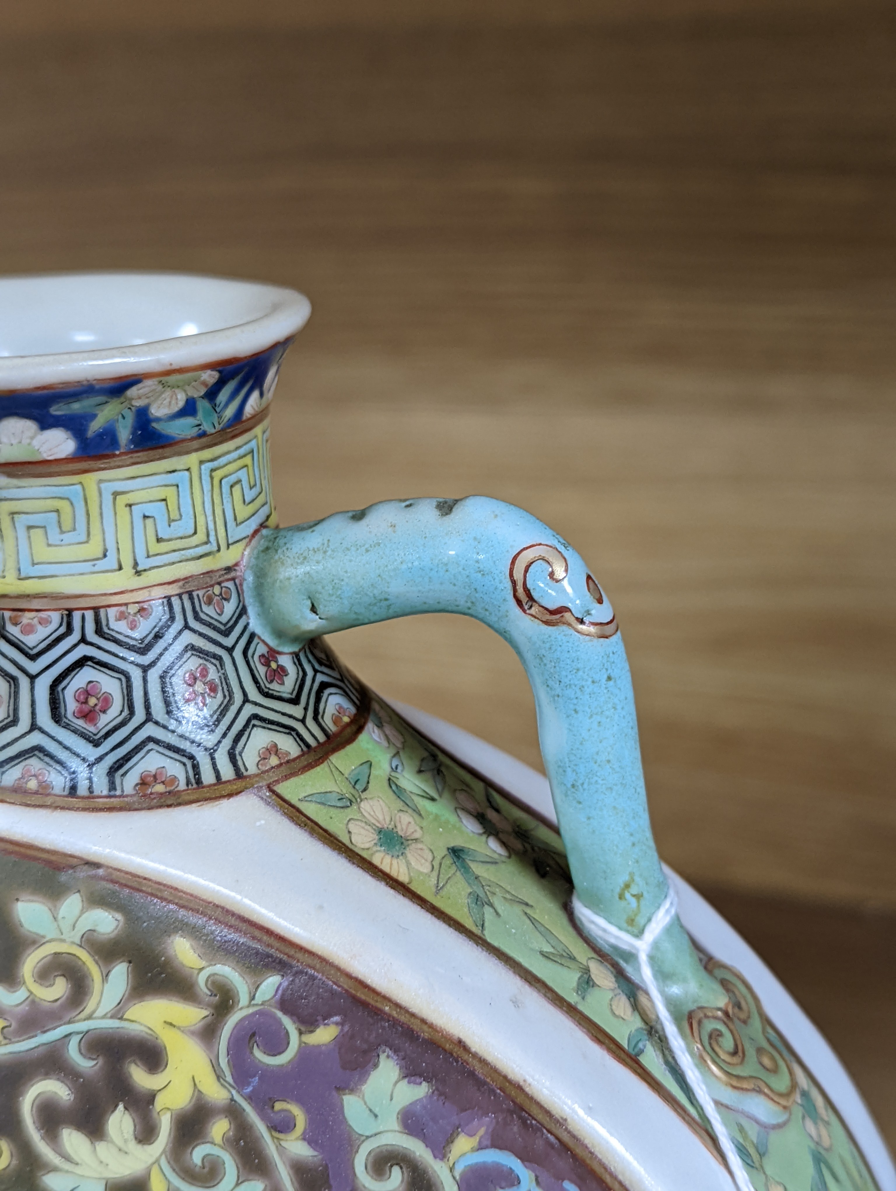 A Chinese famille rose moon flask, 19th century, restored 27cm